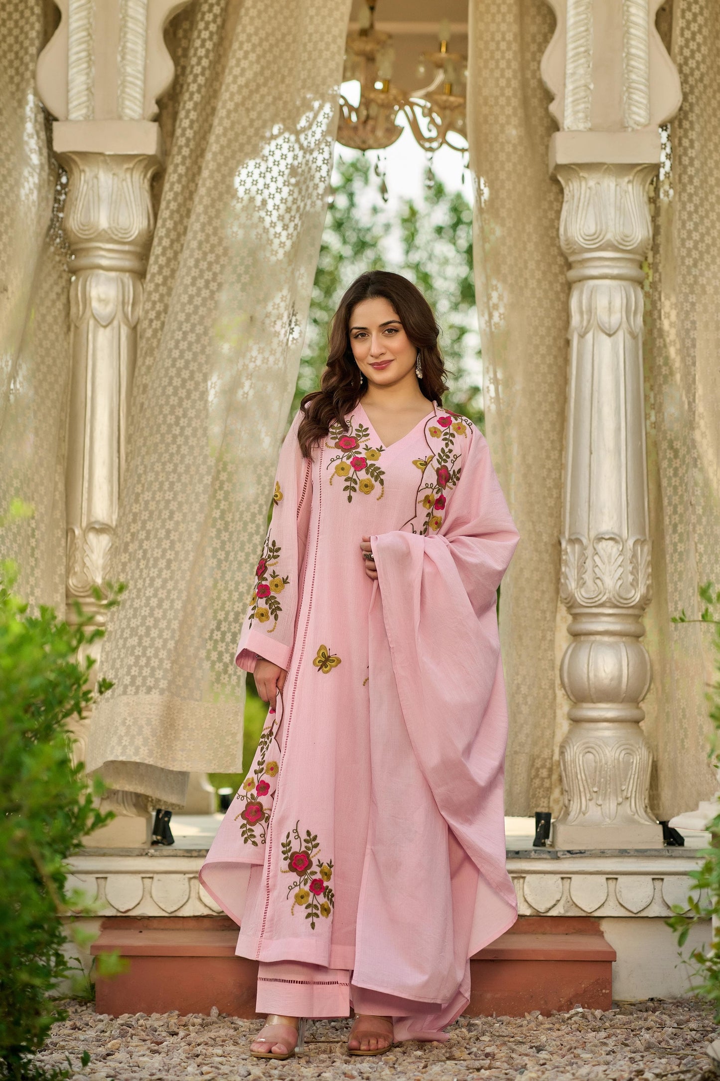 Crush cotton A line Fully embroidered with mul lining beautiful three piece set (S181)