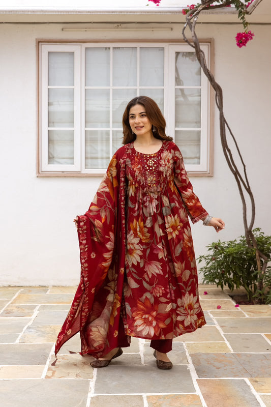 Mul chanderi with lining very beautiful digital print smart three piece set (S370)