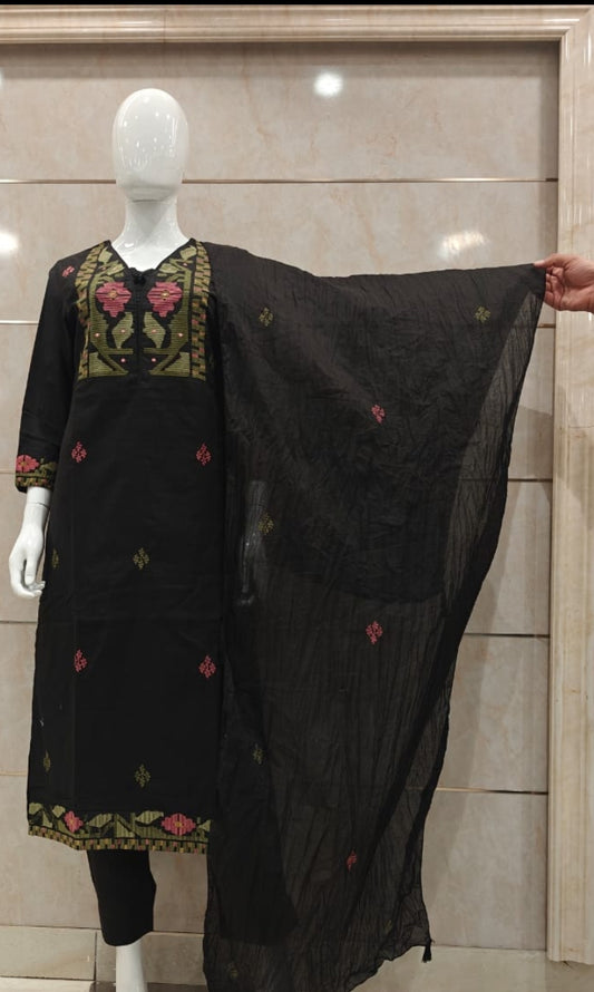 Black silly cotton hand weaved three piece set (P2344)