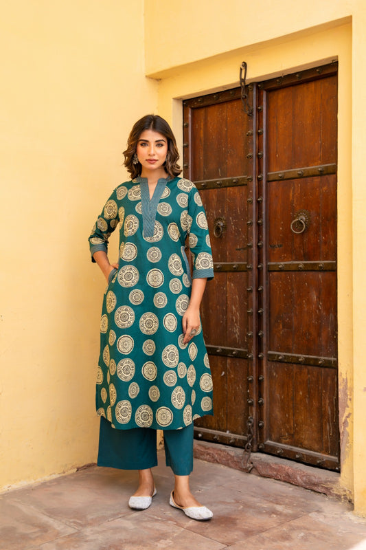 Green mandala pure cotton two piece cordset (P2178)