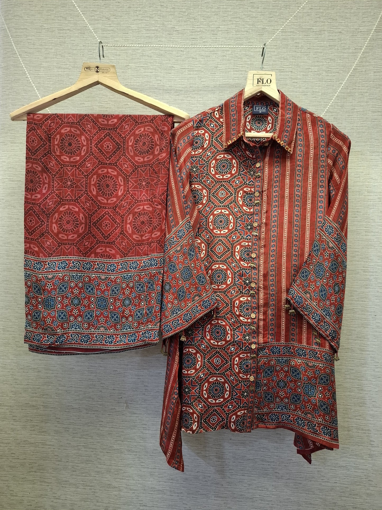 Pure crape Ajrakh print smart two piece cordset (B1026)