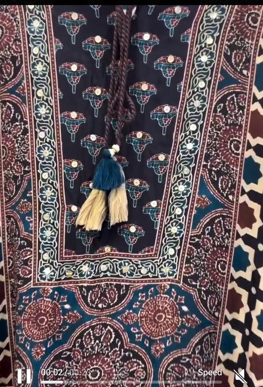 Pure crape Ajrakh print smart two piece cordset (B453)