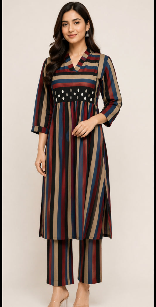 Pure cotton strips with real mirror smart two piece cordset (B841)