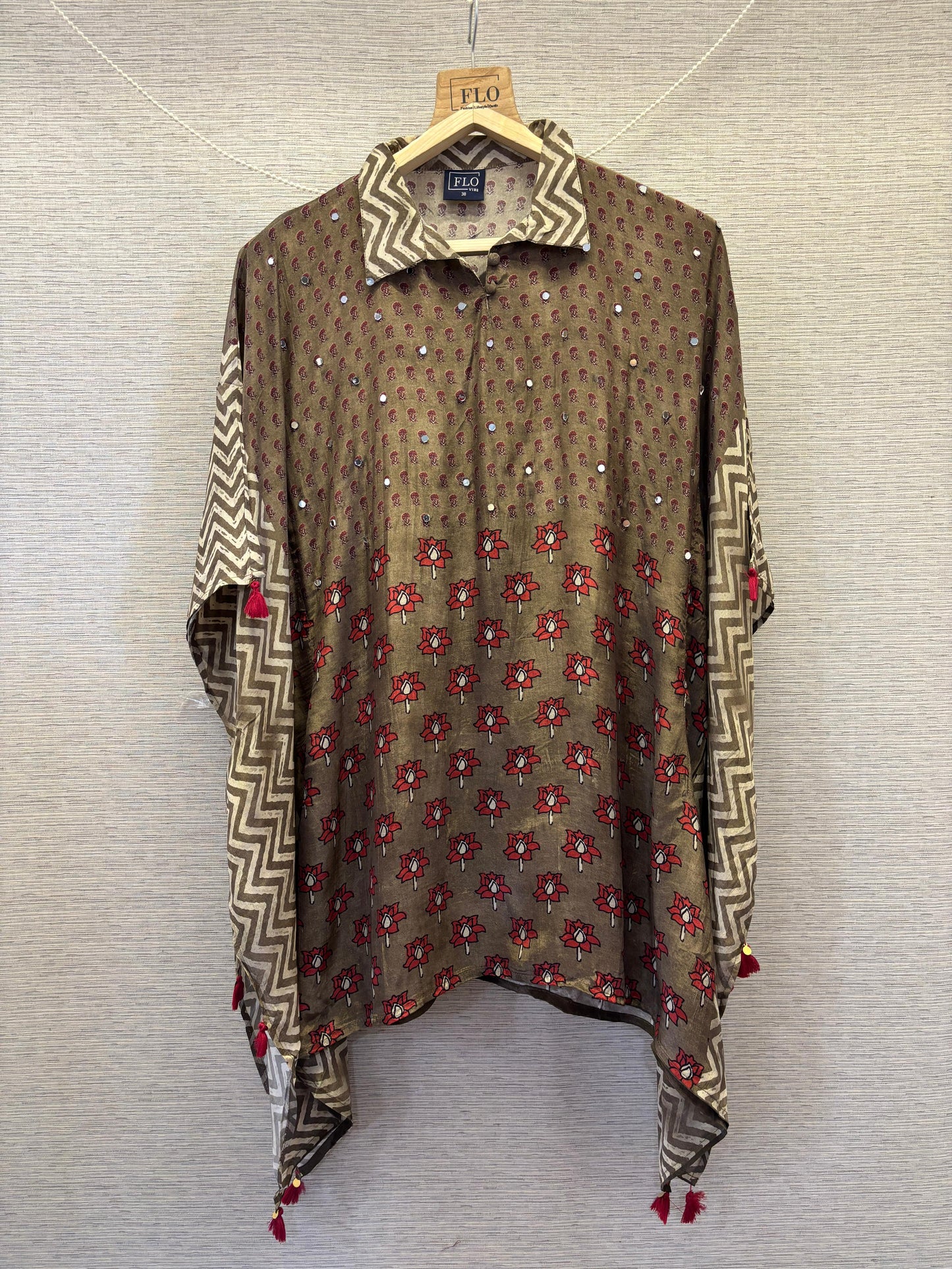 Pure muslin silk kaftan style top loose fit upto 46 size (S200)
