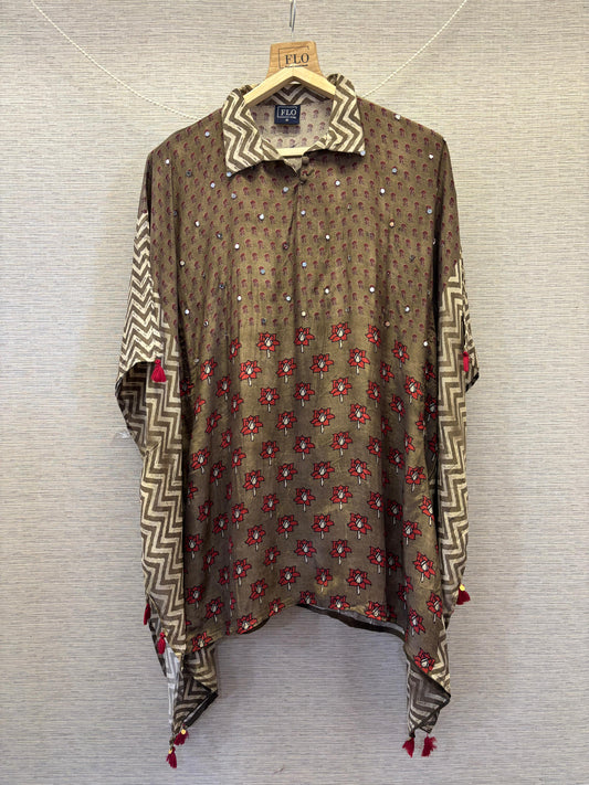 Pure muslin silk kaftan style top loose fit upto 46 size (S200)
