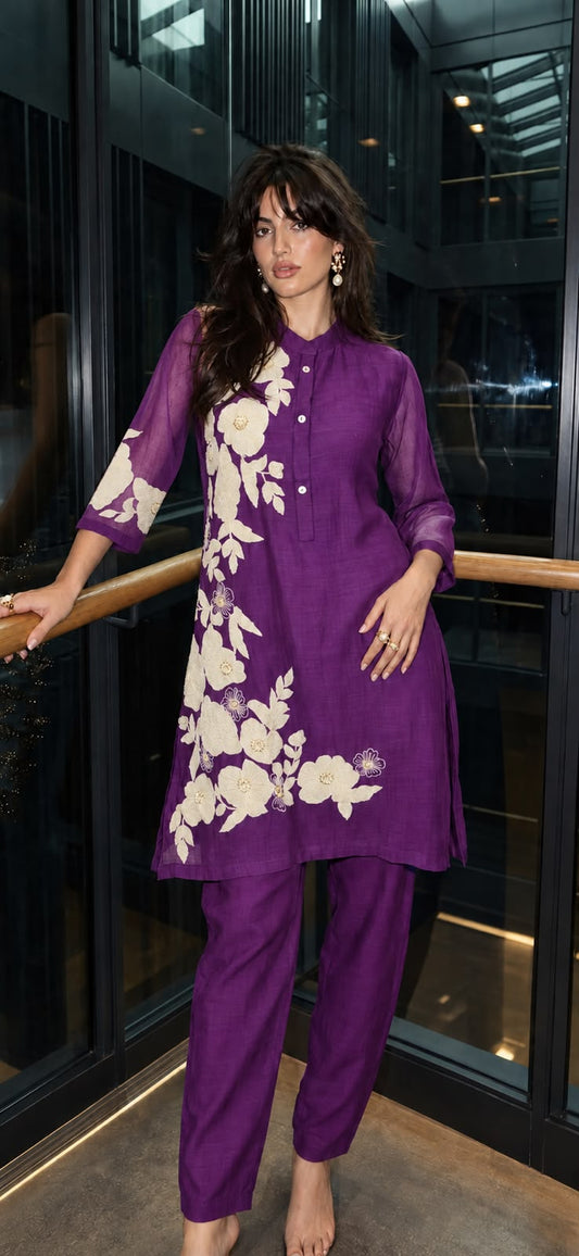 Pure banarasi mul chanderi with hand work two piece cordset (C660)