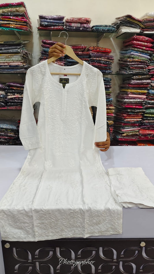 Cotton modal full chikankari smart two piece cordset (B647)