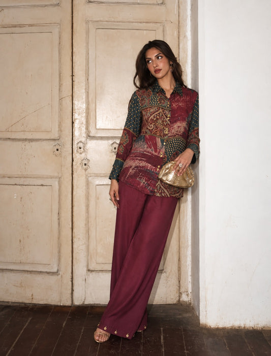 Pure crape digital print smart two piece cordset (S386)