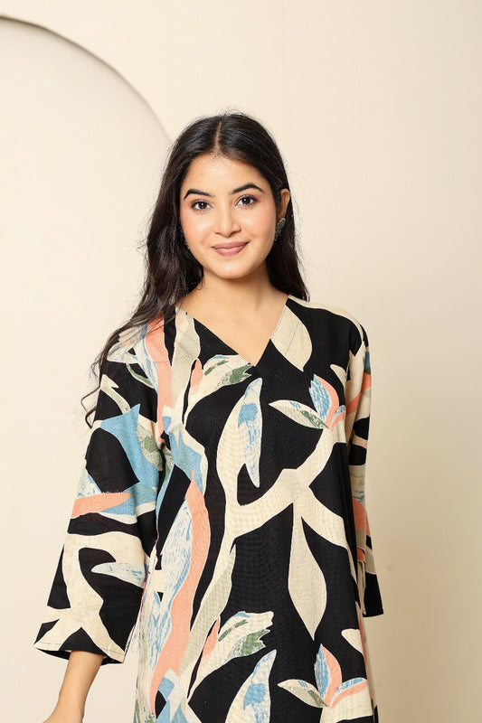 Black cotton modal designer two piece cordset (A1198)