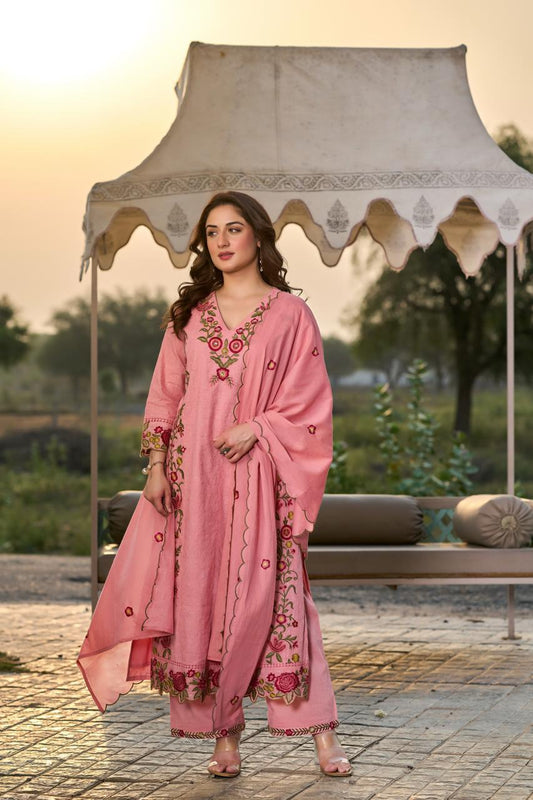 Cotton shifali with full thread work three piece set (B917)