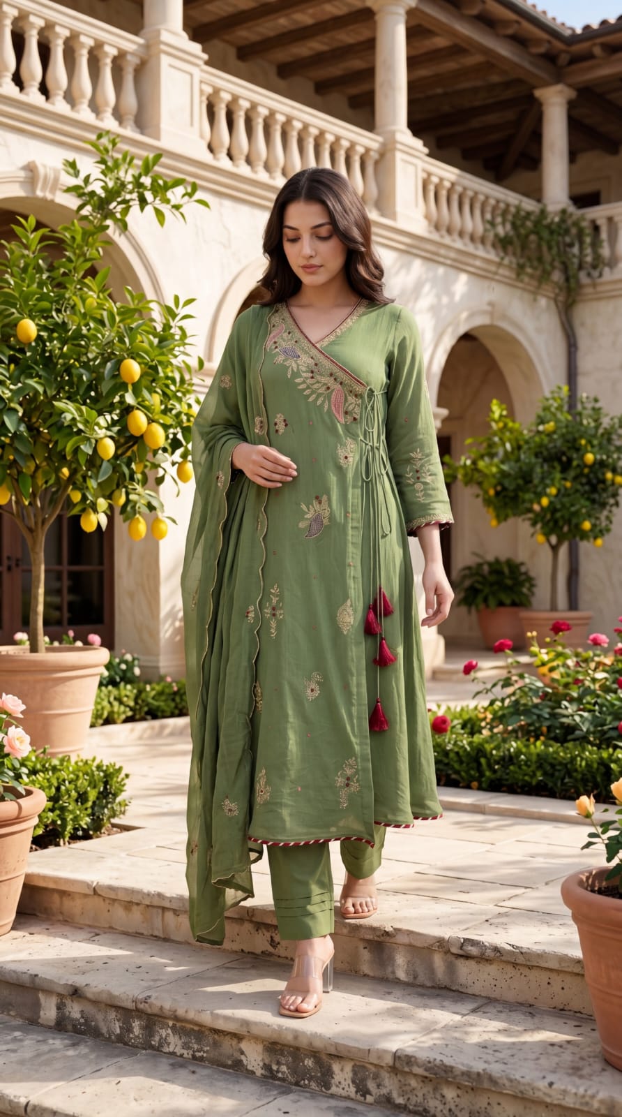 Crush cotton Angrakha pattern beautiful three piece set (B708)