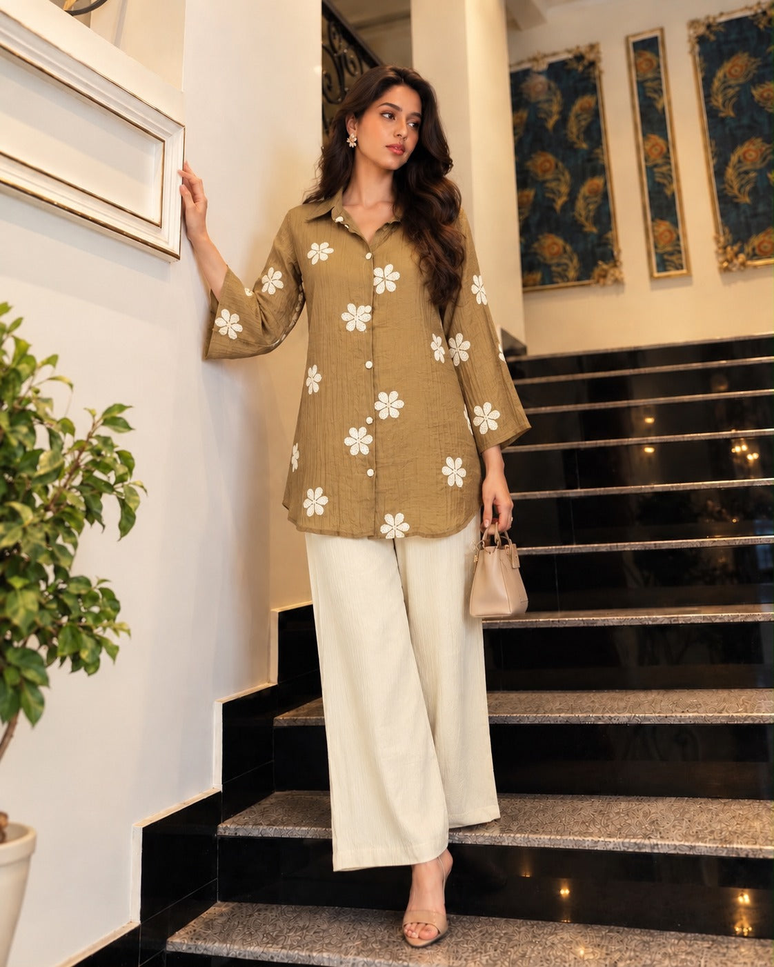 Imported cotton with wide plazo two piece cordset (S429)