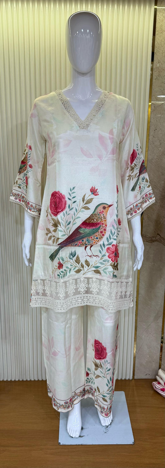 Pure butter muslin with lining designer two piece cordset (A399)