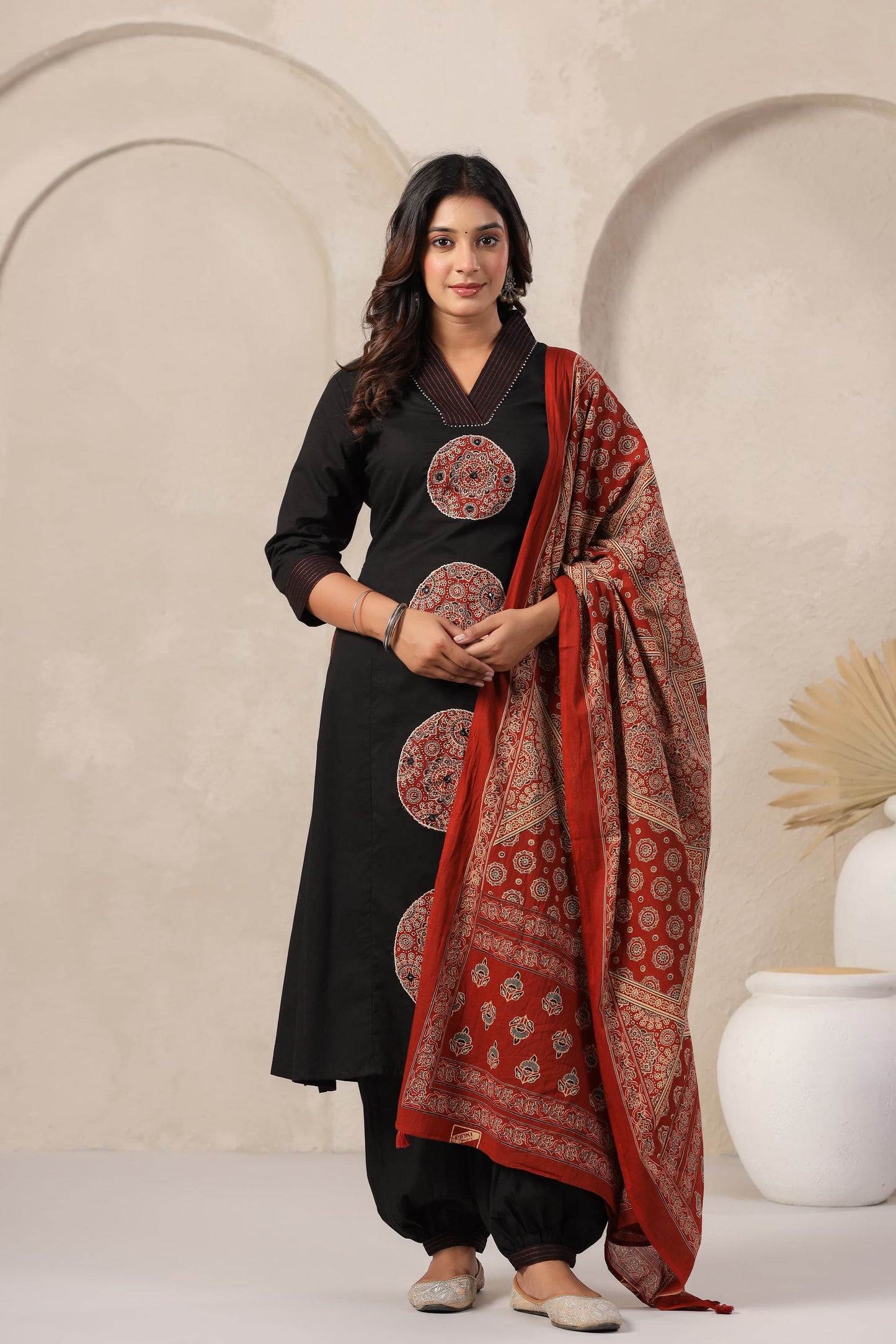 Black with applique work three piece set (A224)