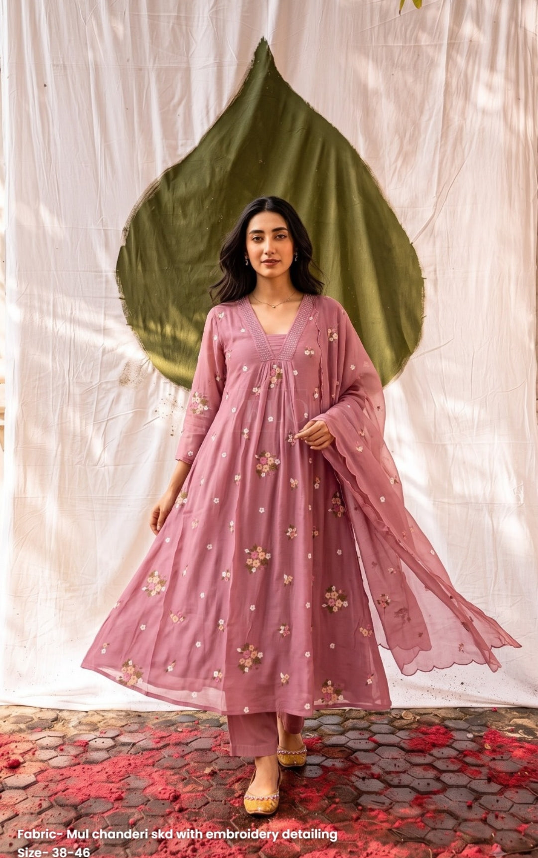 Mul chanderi with lining fully embroidered three piece set (S413)