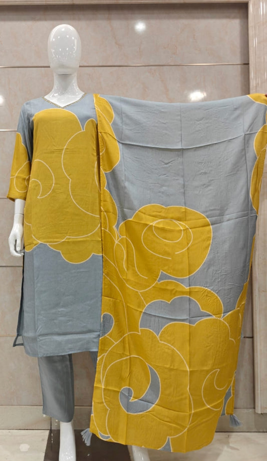 Pure muslin silk three piece set (A1152)