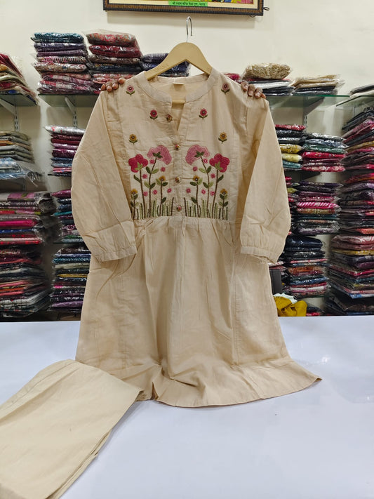 Off white pure cotton fully thread work two piece cordset (A331)