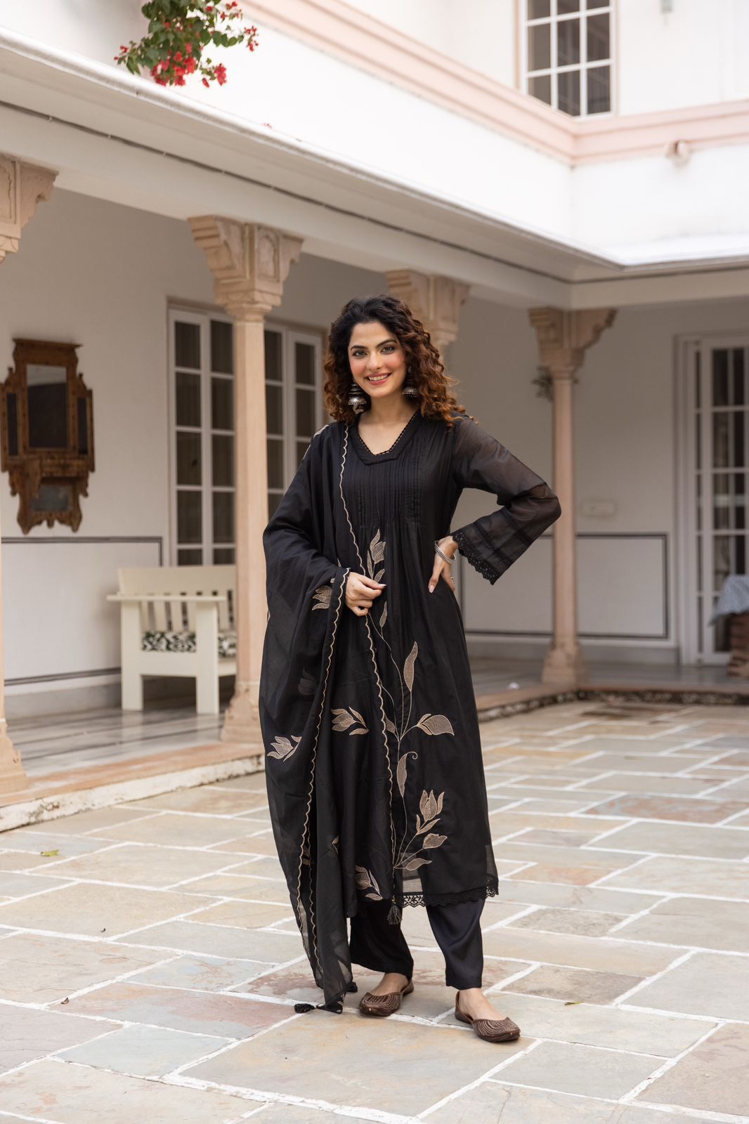 Soft kota chanderi with full thread work three piece set (S137)