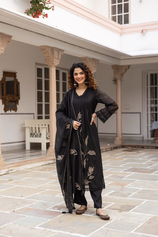 Soft kota chanderi with full thread work three piece set (S137)