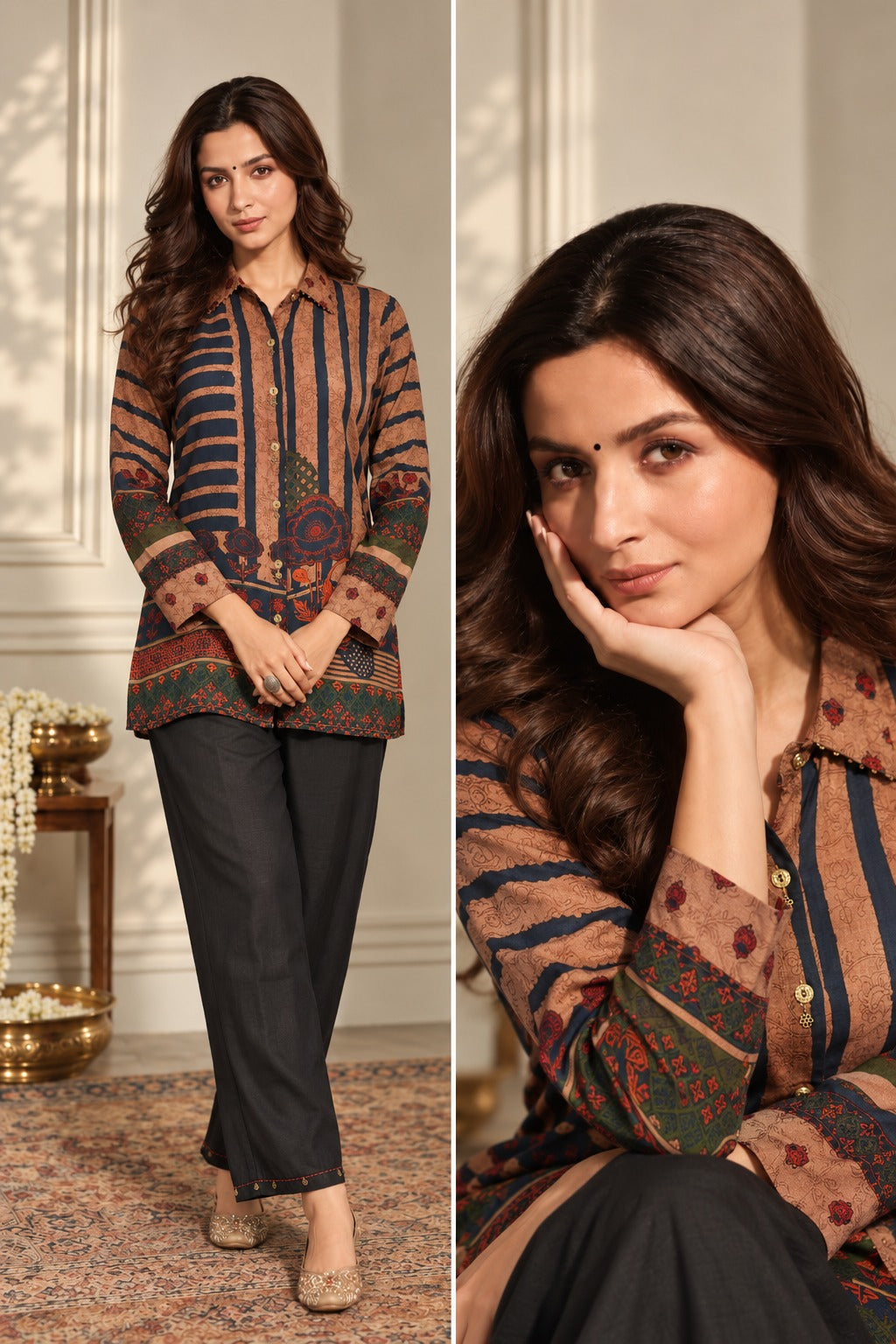 Crape digital print smart two piece cordset (S363)