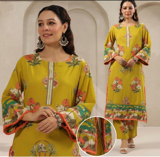 Mustred yellow pure cotton two piece cordset (A720)