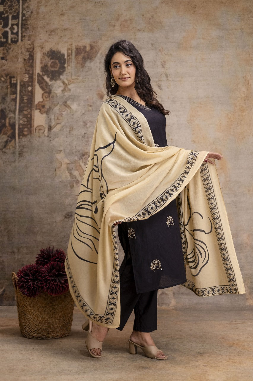 Pure cotton black colour with embroidery three piece set (A1263)