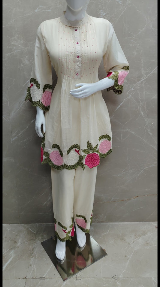 Soft chanderi with applique work two piece cordset (B323)