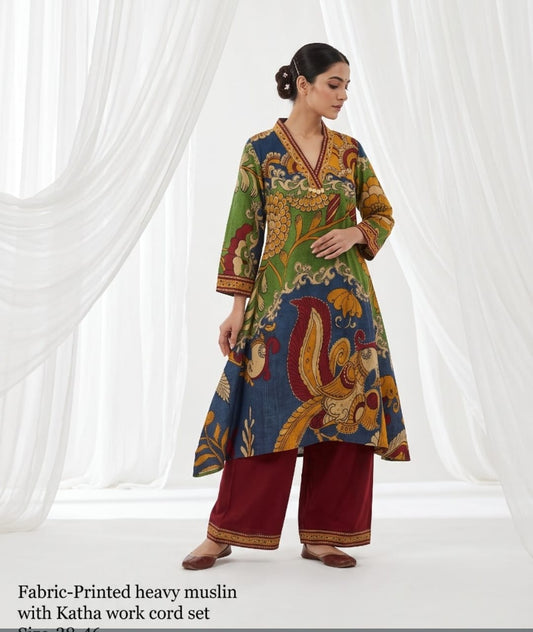 Pure muslin kalamkari print slightly loose fit smart two piece cordset (S215)