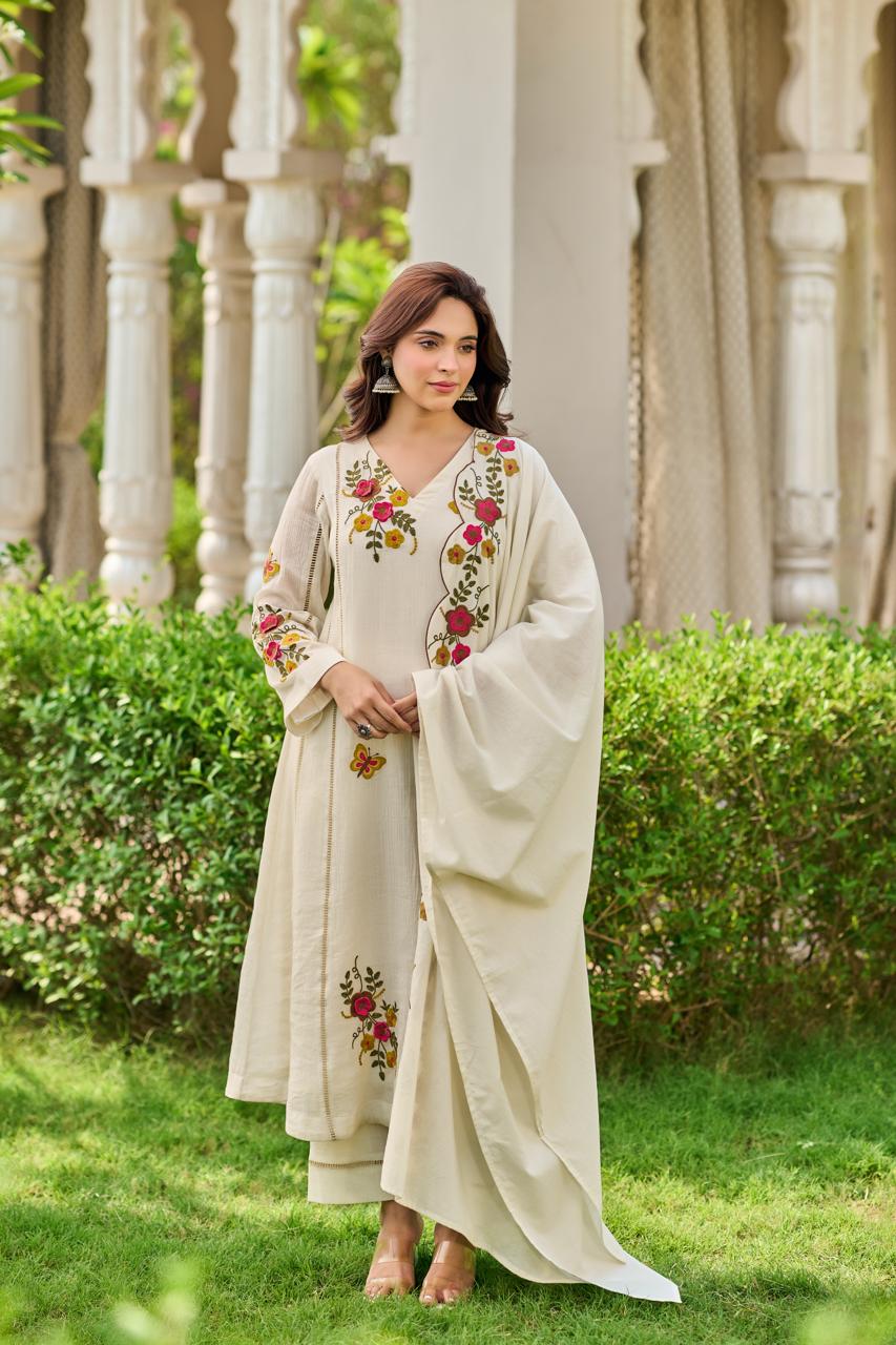Crush cotton A line Fully embroidered with mul lining beautiful three piece set (S180)