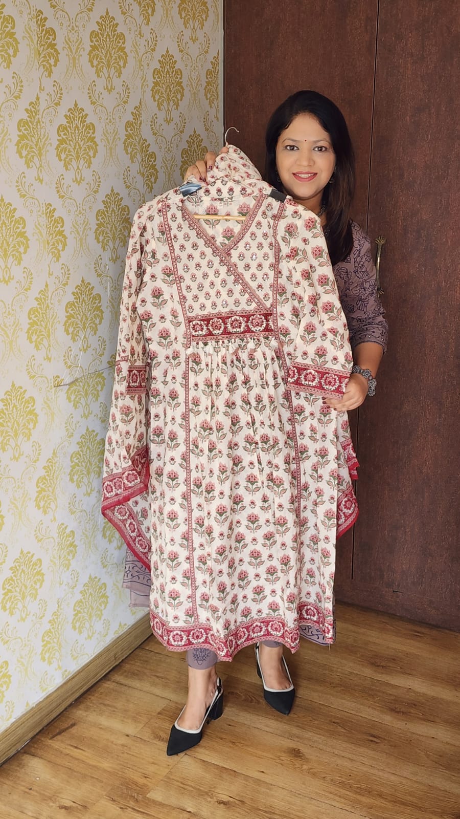 Jaipuri print pure cotton three piece set (P1887)