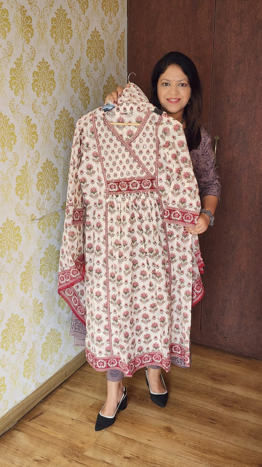 Jaipuri print pure cotton three piece set (P1887)