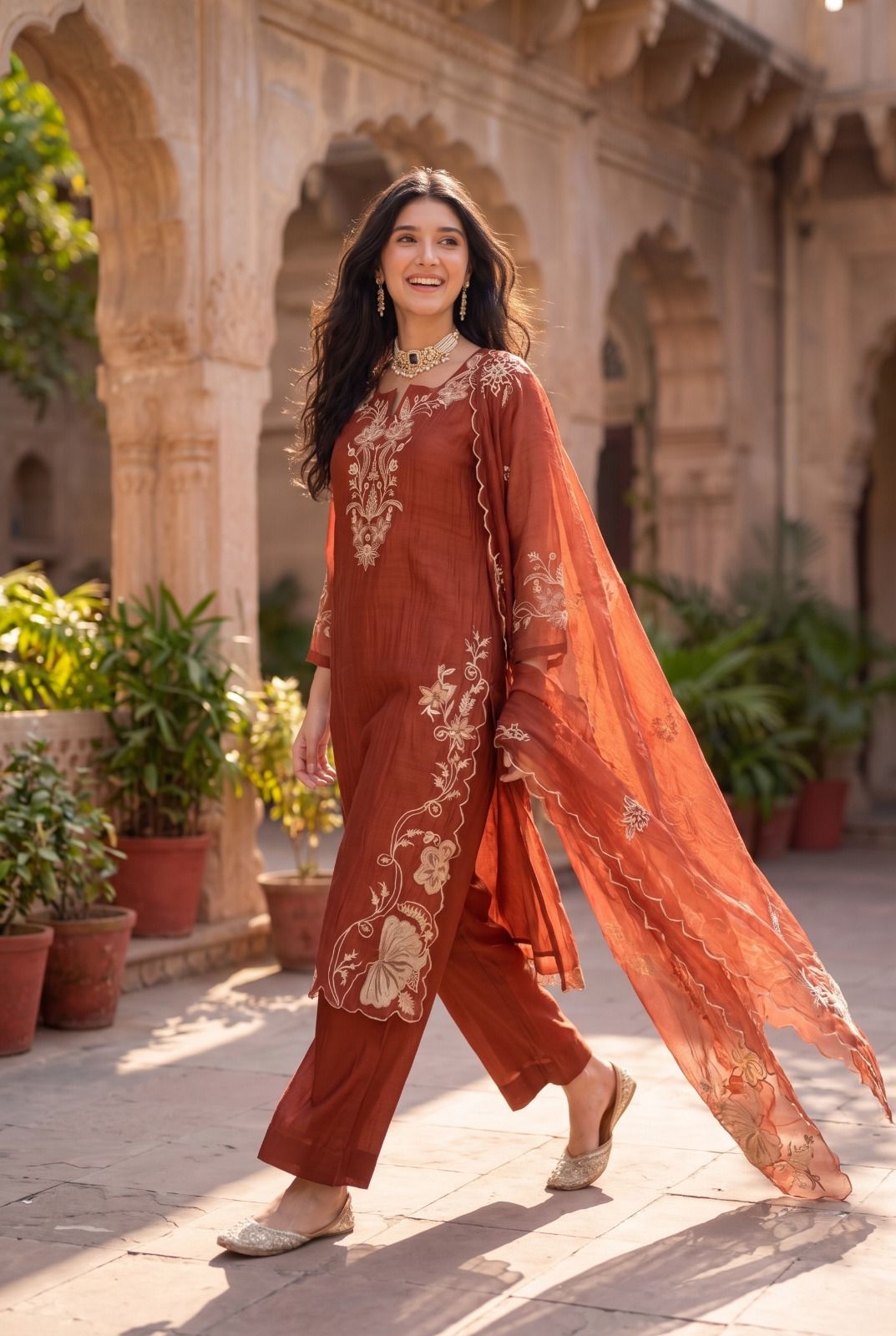 Pure banarasi mul chanderi with full thread work three piece set (S338)