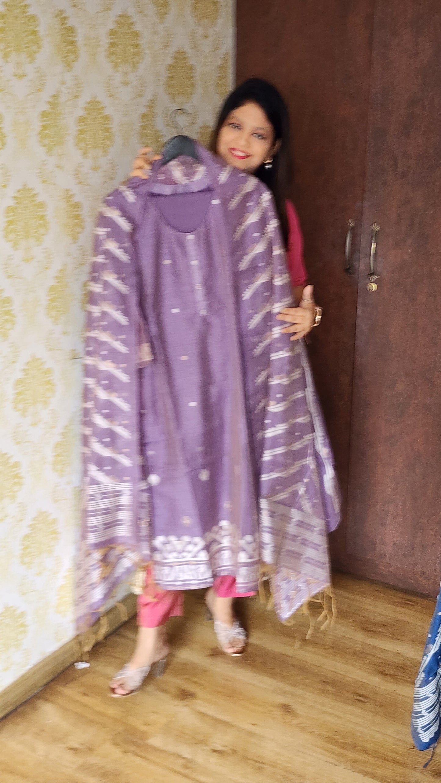 Purple jamadani with lining three piece set (P1303)