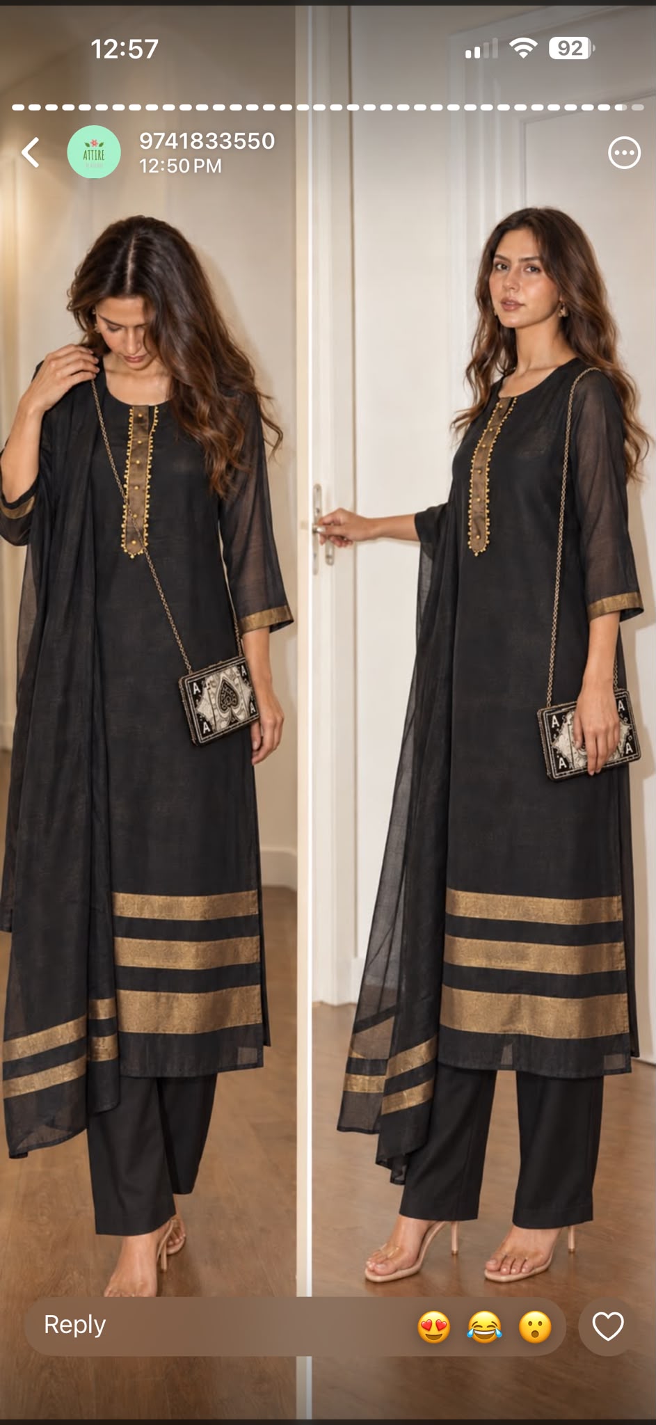 Pure mul chanderi with clutch bag smart three set (C681)