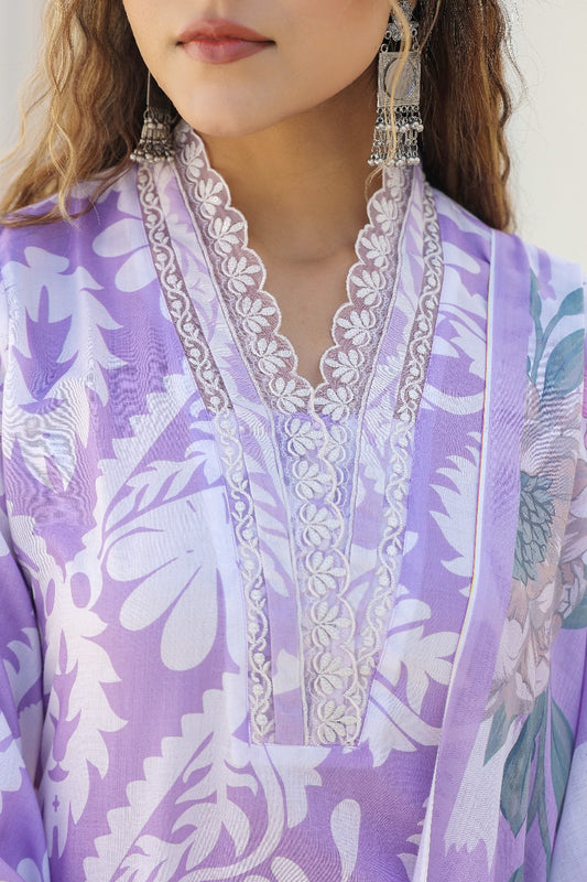 Light lilac pure cotton pakistani pattern three piece (P1903)