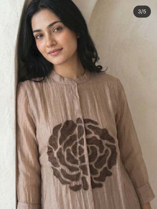 Rose gold glass crush organza with mul lining smart two piece cordset (B981)