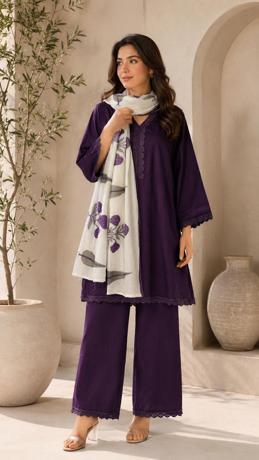 Pure cotton solid colour kurta with pant and paired with mugal duppta three piece set kurta length 37 inch and bottom length 38 inch (S119)