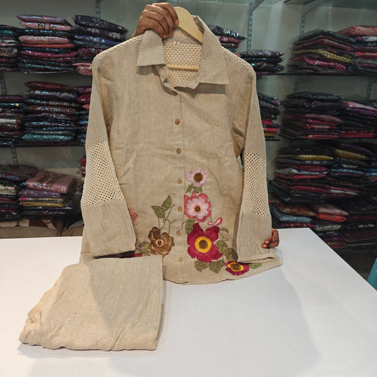 Jute linen with mul lining designer two piece cordset (A534)