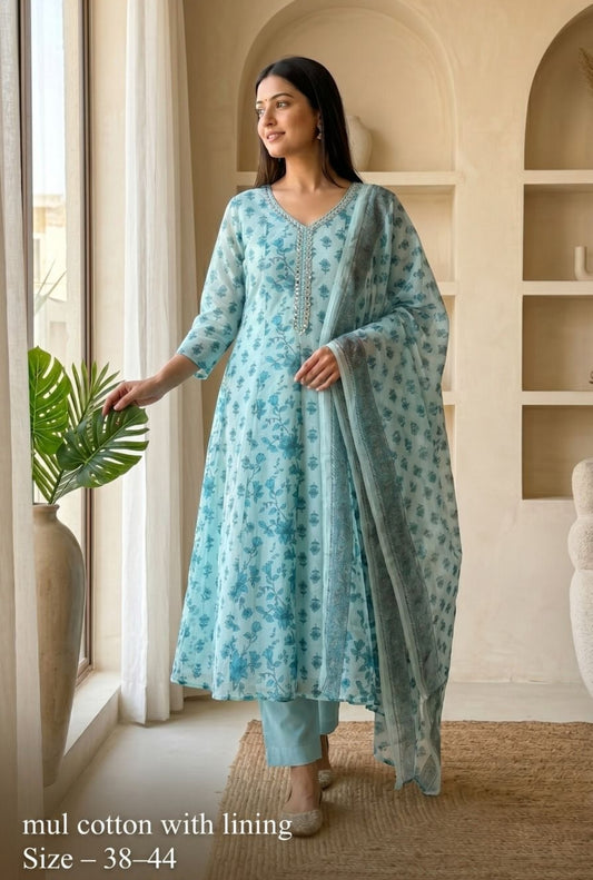 Soft mul cotton with lining beautiful three piece set (B1019)