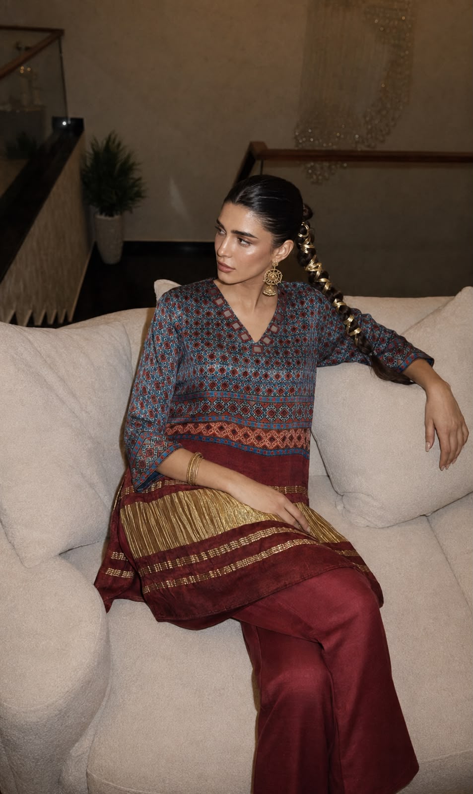 Pure gaji silk with lagdi border two piece cordset (C571)