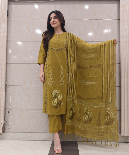 Pure cotton with kota dupatta three piece set (B873)
