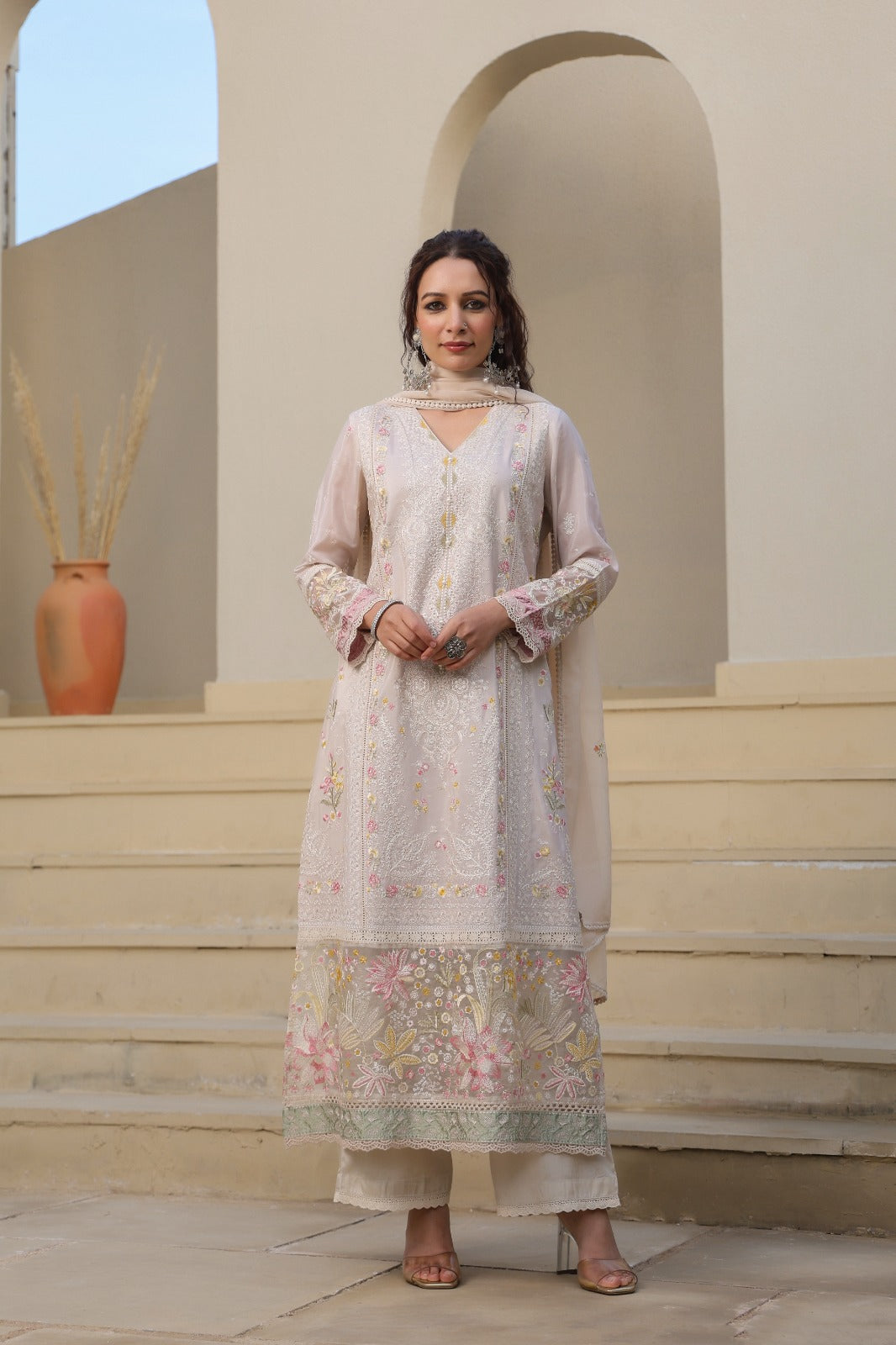 Pakistani organza suit with mul lining (P1657)