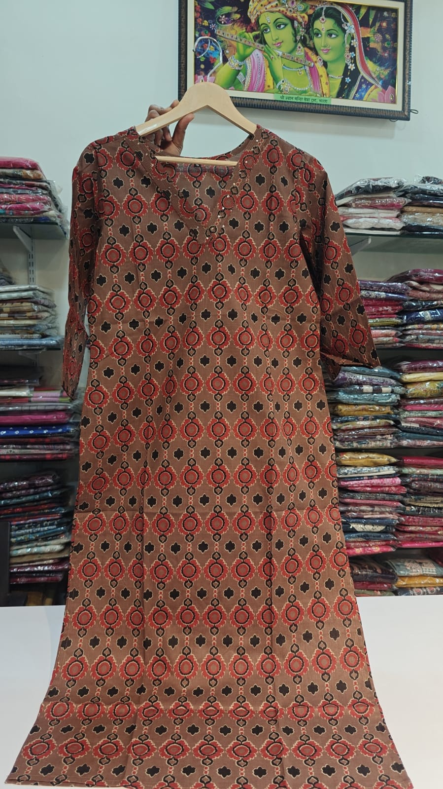 Brown ajrakh pure cotton only kurta (P1424)