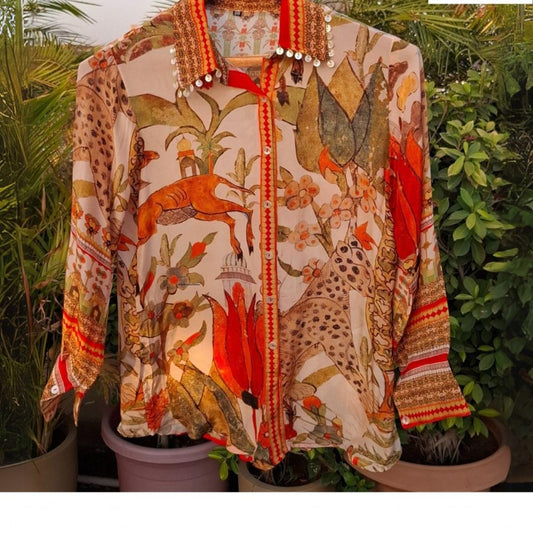 Pure crape digital print smart shirt (B683)
