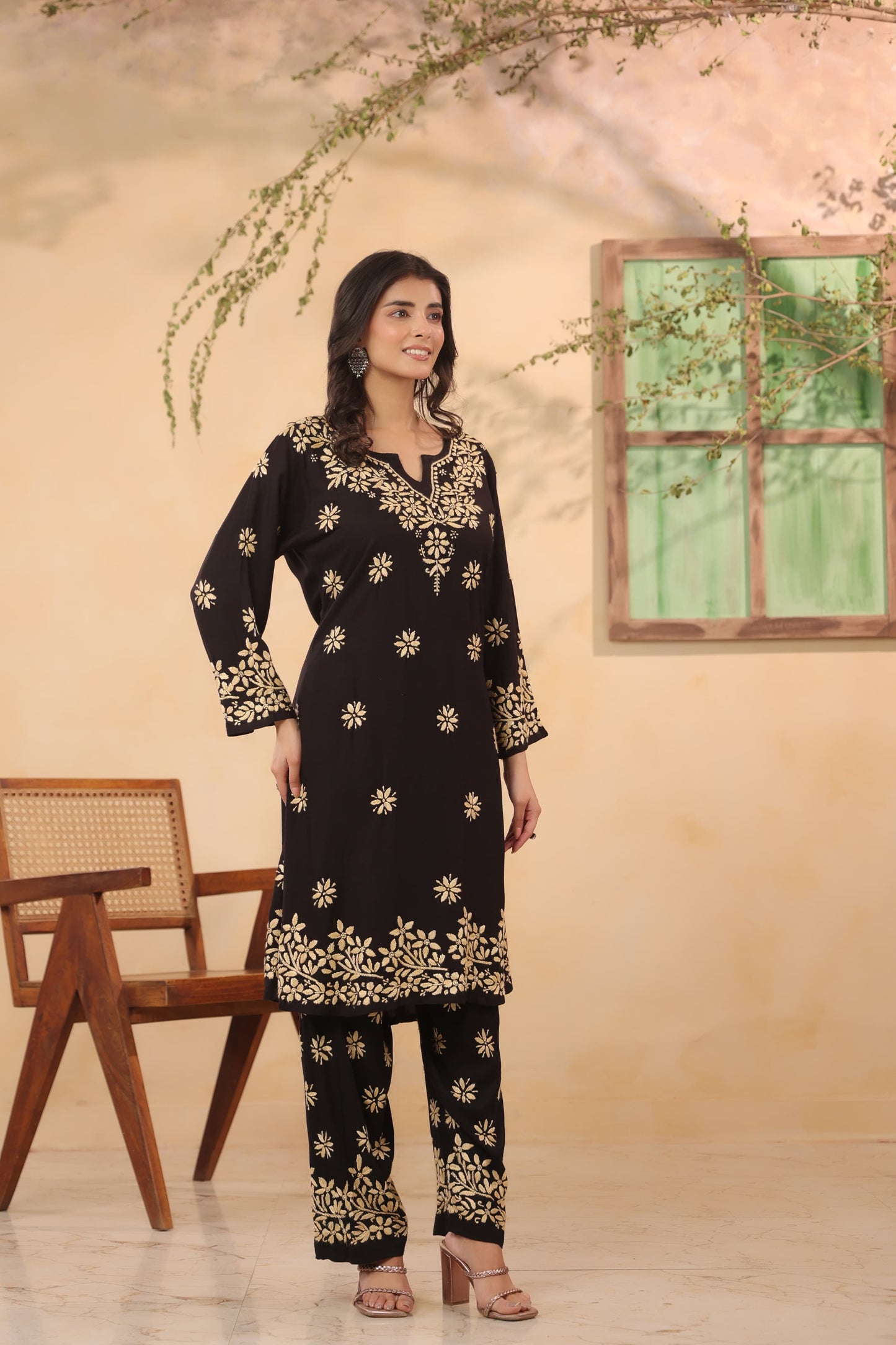Cotton modal full chikankari two piece cordset (B202)