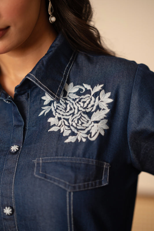Blue denim with thread work dress (A1129)