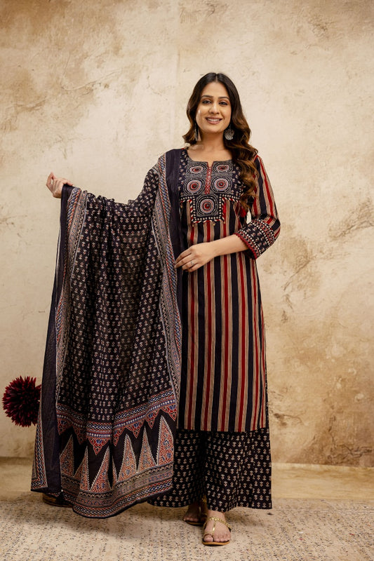 Black pure cotton three piece set (A1384)