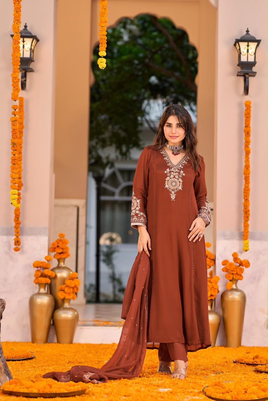 Pure chinnon with lining A line pattern three piece set (C798)