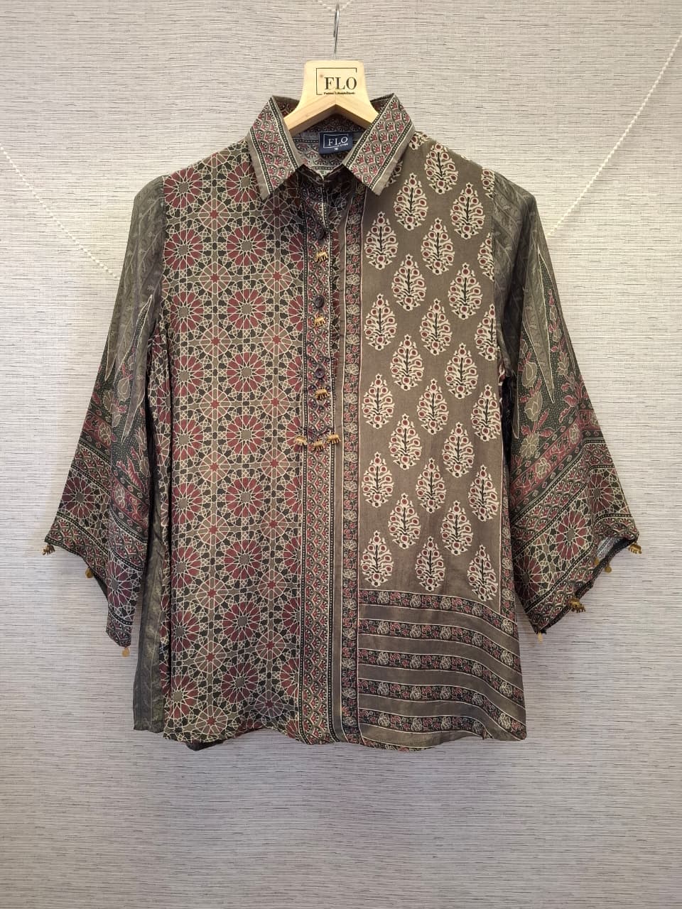 Pure crape Ajrakh print smart shirt (B992)