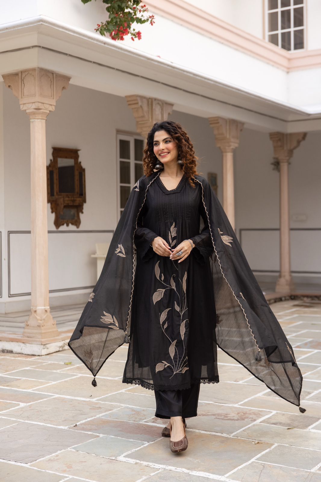 Soft kota chanderi with full thread work three piece set (S137)